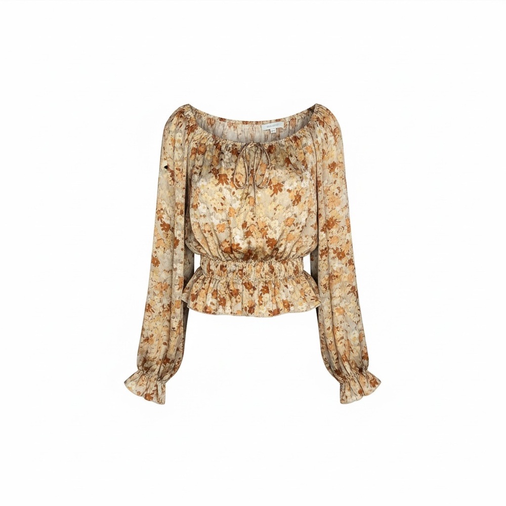 Papaya Floral Blouse with Long Sleeves